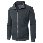 Chaqueta deportiva informal con cuello levantado y cremallera para hombre, top de color sólido para hombre