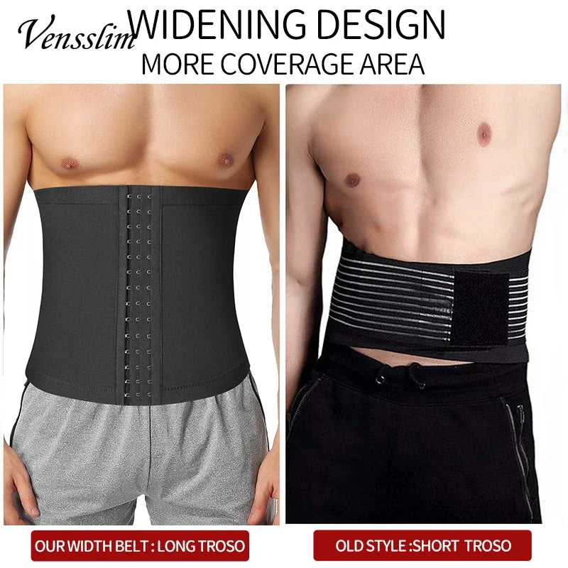 Vensslim Men Body Shaper Waist Trainer Slimming Belt Compression Corset Workout Sauna Sweat Bands Fitness Fat Burner Trimmer