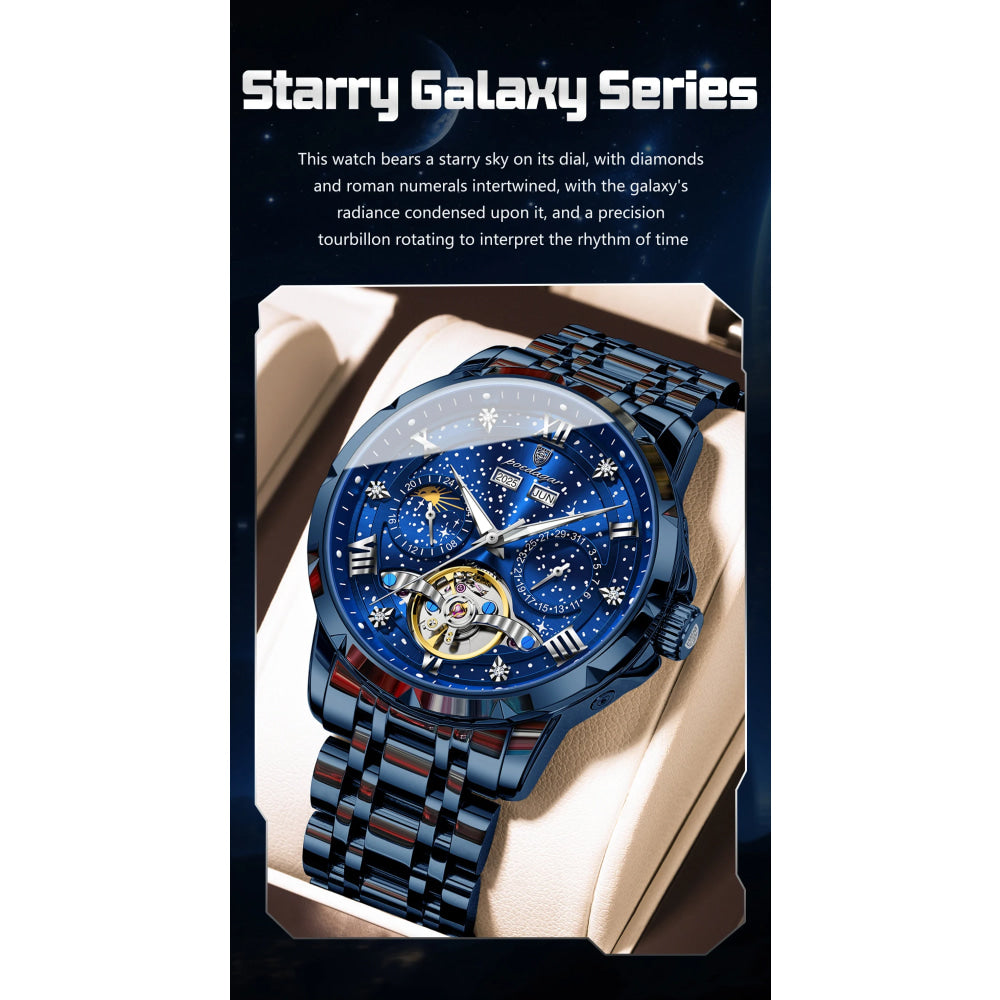 POEDAGAR Luxury Men Wristwatch Fashion Date Hollow Tourbillon Man Clock Automatic Mechanical Stainless Steel Men's Watches Reloj