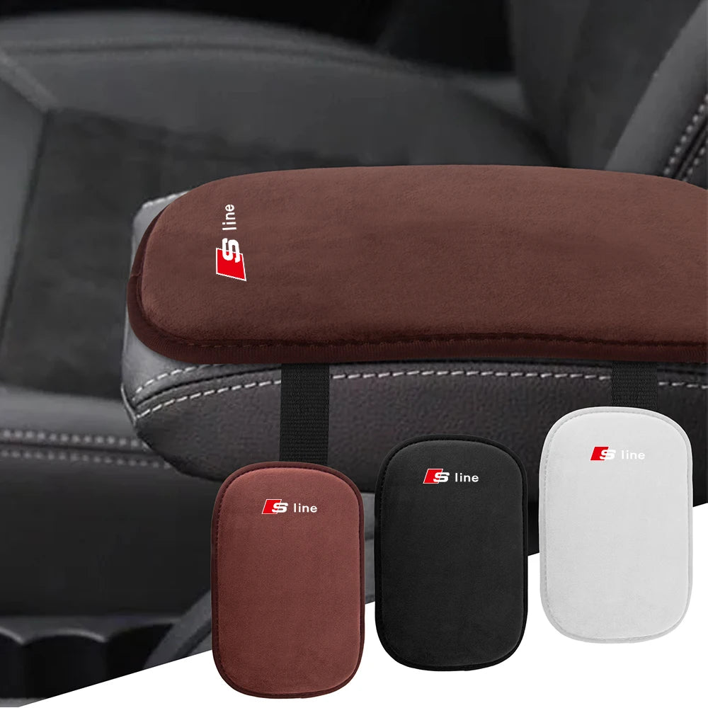 Suede Leather Armrest Mat Arm Rest Protection Cushion Auto Armrest Valve Cap For Audi Sline S3 A4 S4 TT Q1 C2 Q3 S7 B8 B9 8P 8V