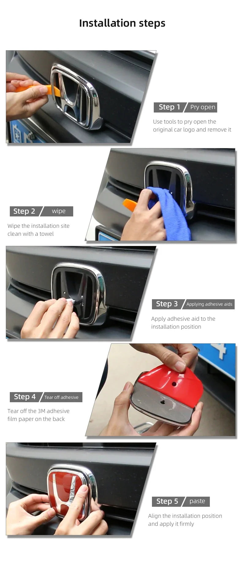 Car Logo Badge Front Grille Trunk Steering Wheel Decoration Accessories For Honda Fit GK5 HRV Vezel Accord Civic Cars Emblem