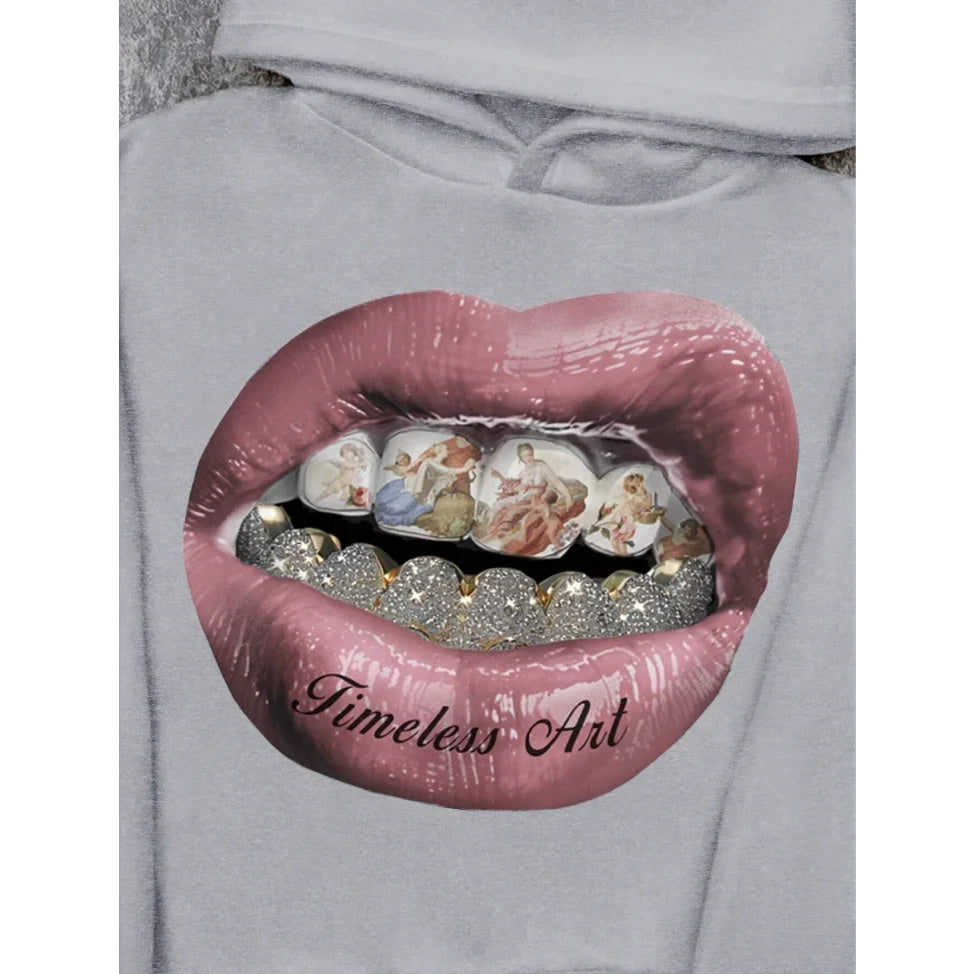 Men's hoodie, casual pink lip print hoodie retro comfortable sweatshirt casual high-quality hoodie