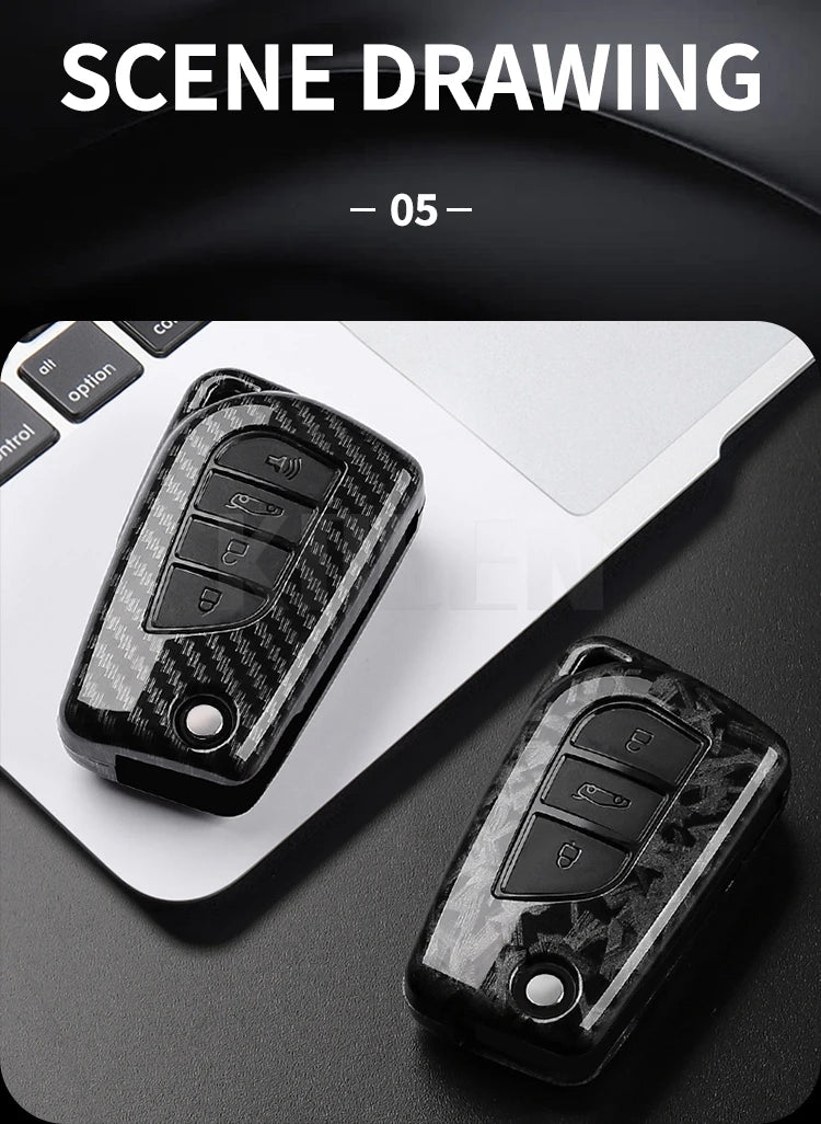 For Toyota Camry RAV4 Forturner Hilux Auris Corolla Avensis Verso Yaris Aygo Scion TC ABS Carbon Fiber Style Car Key Case Cover