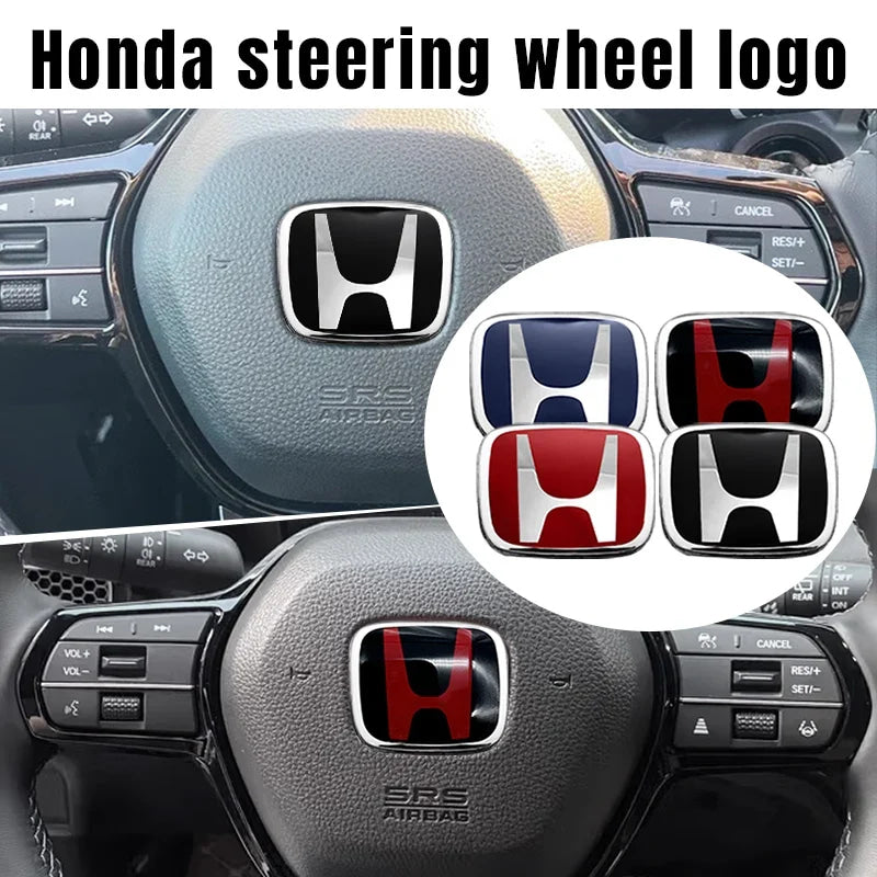 Car Steering Wheel Emblem H-Sticker For Honda Civic Accord City CRV Jade Fit Odyssey Hybrid Red Black Blue Interior Modification