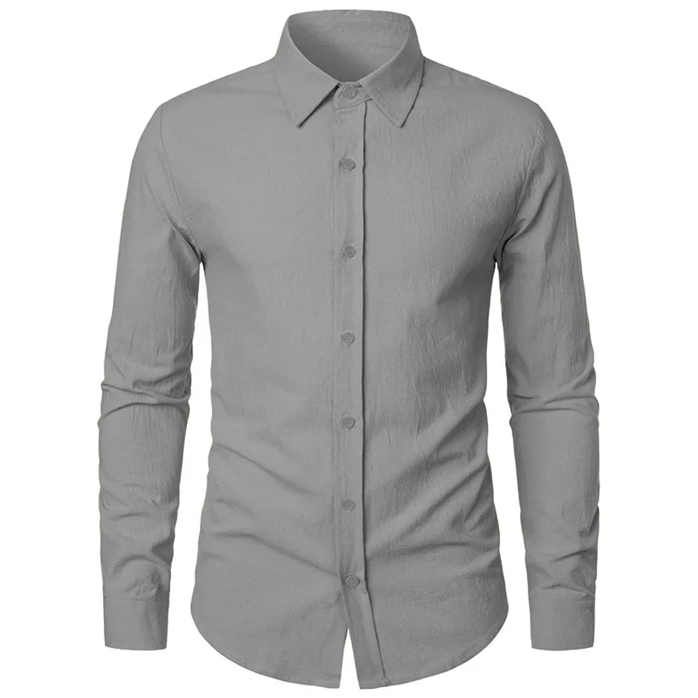 Cotton Linen Shirt for Men Slim Fit Tops Long Sleeve Bussiness Shirt Spring Autumn Casual Formal Men's Shirts