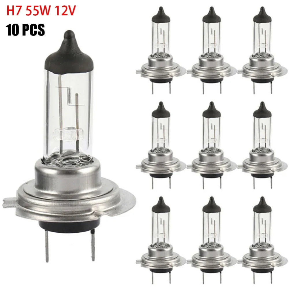10 Uds bombilla halógena para faros delanteros luz blanca muy cálida H7 55W 12V bombilla halógena para faros delanteros de coche bombilla de repuesto