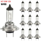 10 Uds bombilla halógena para faros delanteros luz blanca muy cálida H7 55W 12V bombilla halógena para faros delanteros de coche bombilla de repuesto