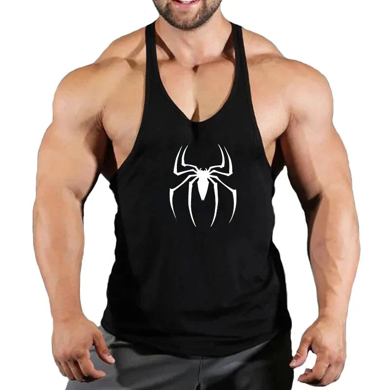 Mens Bodybuilding Faux Cotton Tank Top Gym Fitness Sports Sleeveless Top Skull Print Breathable Tank Top Mens Summer Tank Top
