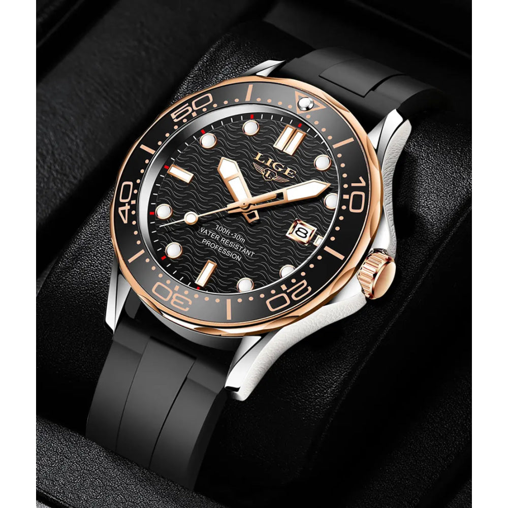 LIGE Men Watch Business Date Watch for Men Luxury Sport Quartz Watches Waterproof Luminous Silicone Wristwatch Relogio Masculino