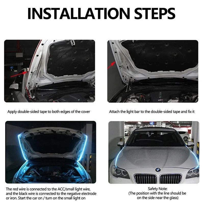 Luz LED de conducción diurna de 150cm, luces decorativas DRL para capó de coche, guía para capó de motor, lámpara ambiental decorativa de 12V