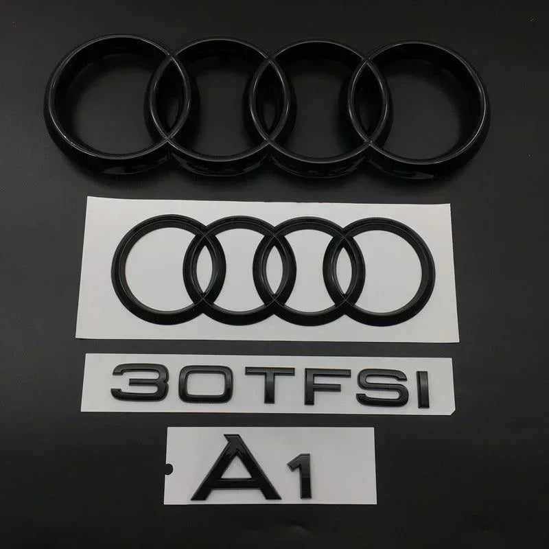 AUDI A1 4 Ring logo ABS Black Car Hood Front Bonnet Grill Rear Trunk Emblem Badge Sticker A1 Mark 30TFSI Emblem For Audi A1
