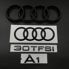 AUDI A1 4 Ring logo ABS Black Car Hood Front Bonnet Grill Rear Trunk Emblem Badge Sticker A1 Mark 30TFSI Emblem For Audi A1