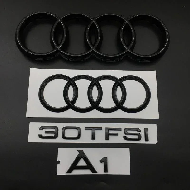 AUDI A1 4 Ring logo ABS Black Car Hood Front Bonnet Grill Rear Trunk Emblem Badge Sticker A1 Mark 30TFSI Emblem For Audi A1