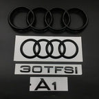 AUDI A1 4 Ring logo ABS Black Car Hood Front Bonnet Grill Rear Trunk Emblem Badge Sticker A1 Mark 30TFSI Emblem For Audi A1