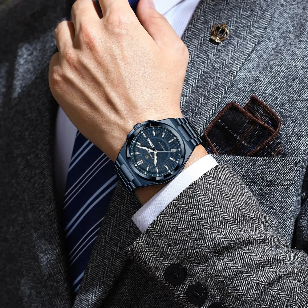 POEDAGAR Sport Original Men Clock Quartz Date Week Luxury Man Wristwatch Waterproof Luminous Stainless Steel Men's Watches Reloj