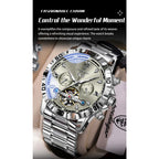 POEDAGAR Luxury Men Wristwatch Hollow Tourbillon Luminous Date Week Man Clock Automatic Mechanical Stainless Steel Men's Watches