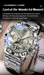POEDAGAR Luxury Men Wristwatch Hollow Tourbillon Luminous Date Week Man Clock Automatic Mechanical Stainless Steel Men's Watches