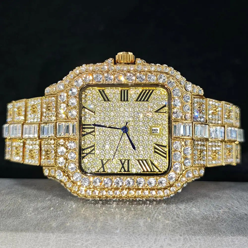 UNIGUET Fashion Diamond Watch for Men Luxury Waterproof Square Quartz Clocks Hip Hop Ice Out Jewelry Wristwatch Male Hot Sell
