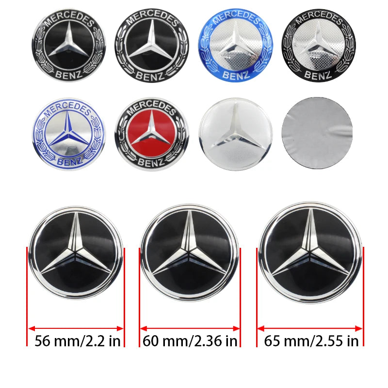 4pc 56mm 60mm 65mm Car Logo Wheel Center Stickers Auto Accessories For Mercedes Benz AMG W204 W124 W205 W203 W211 W201 W108 W210