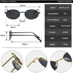 SHAUNA Gafas de sol retro con montura metálica ovalada pequeña para mujer UV400 Gafas de sol punk para hombre
