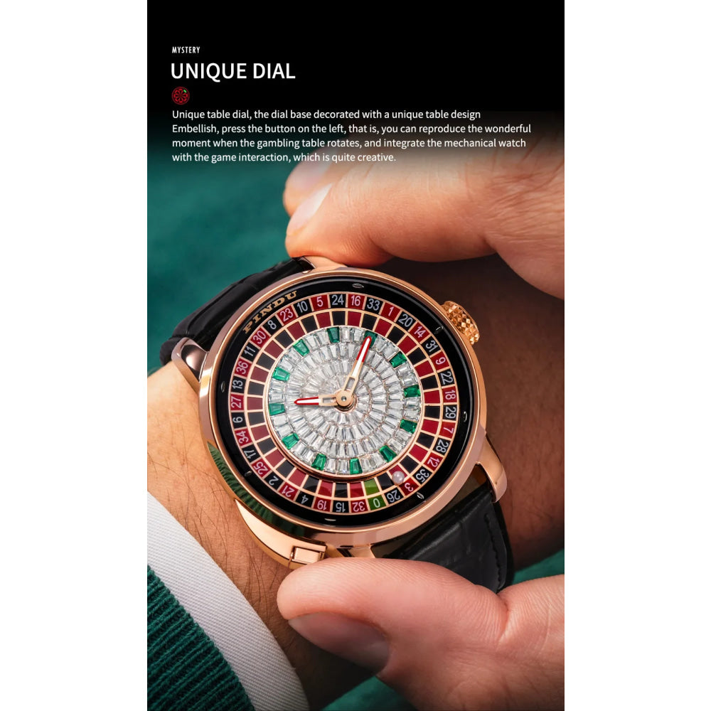 PINDU Design New NH35A Mechanical Watches Men Push Button Turn Russian Roulette Game Sapphire Mirror Diamond Dial Men's Watch