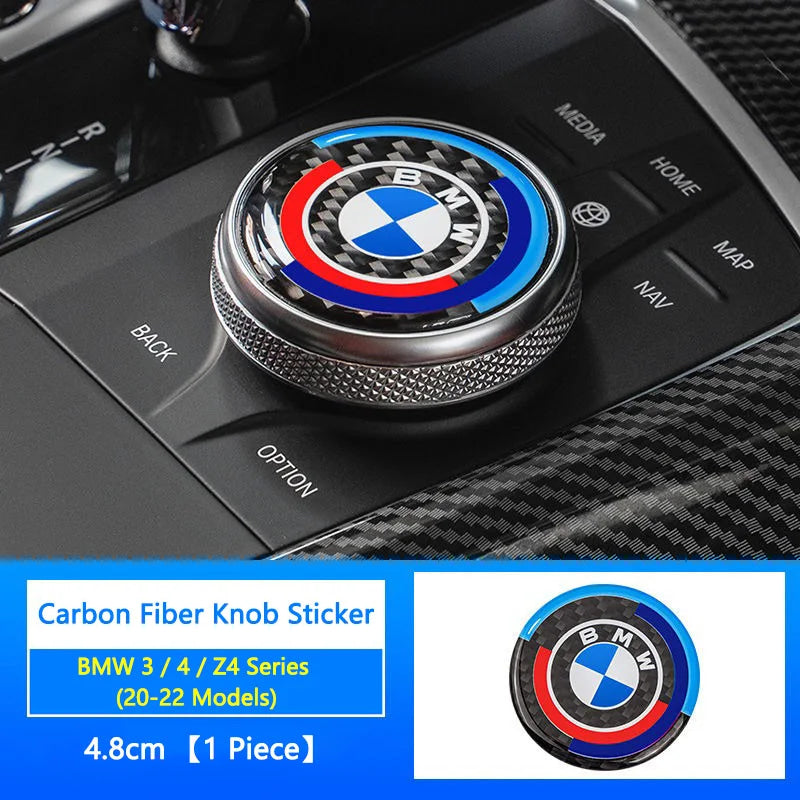 4.5CM 4.8CM Carbon Fibre Car Center Console Knob Stickers Decoration Accessories For BMW 1 2 3 4 5 6 Series GT Z4 X3 X4 X5 X6 X7