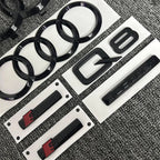 AUDI Q8 4-Ring logo ABS Black Car Hood Front Grill Emblem Rear Trunk Badge Q8 Sticker Quarrto Sline Emblem For Q8 2018-2024