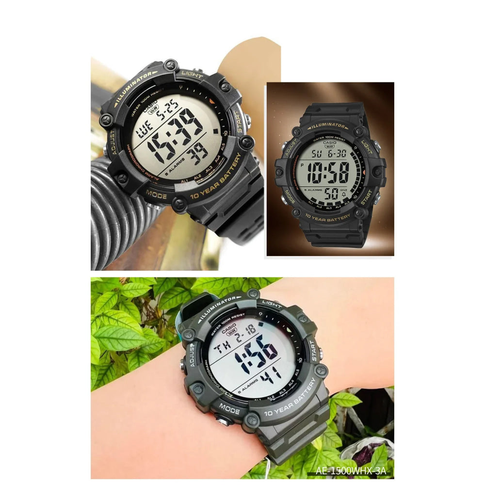Casio Men's Large Dial Multi-Function Electronic Watch Simple Clear Display AE-1500WHX-1A/3A