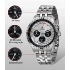 BERNY Chronograph Watches for Men Aviation Multifunction Quartz Men's Watch Date Sapphire Super Luminous Luxury Wristwatch