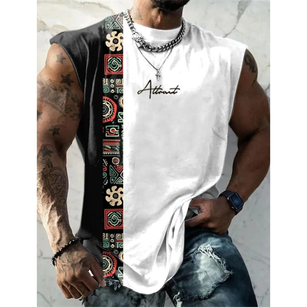 Summer New Men's Vest T Shirt Patterned Tribal Round Neck Clothing Daily Fitness Sports Vintage Sleeveless Printed Ethnic Tops