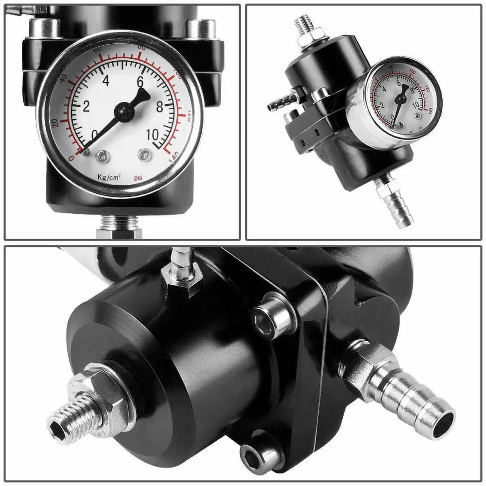 Universal 1Set Adjustable Fuel Pressure Regulator + Gauge+ Fitting Kit Aluminum Black Blue Red Silver