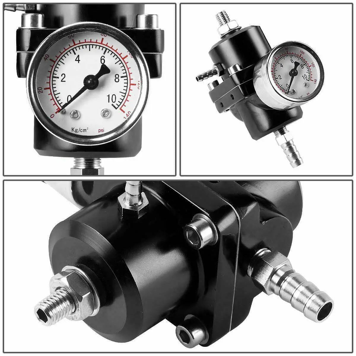 Universal 1Set Adjustable Fuel Pressure Regulator + Gauge+ Fitting Kit Aluminum Black Blue Red Silver