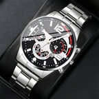6PCS Luxury Men Business Watches Rings Set Fashion Steel Band Man Arabic Dial Quartz Wristwatch (Without Box)
