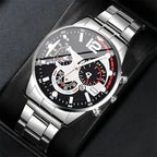 6PCS Luxury Men Business Watches Rings Set Fashion Steel Band Man Arabic Dial Quartz Wristwatch (Without Box)