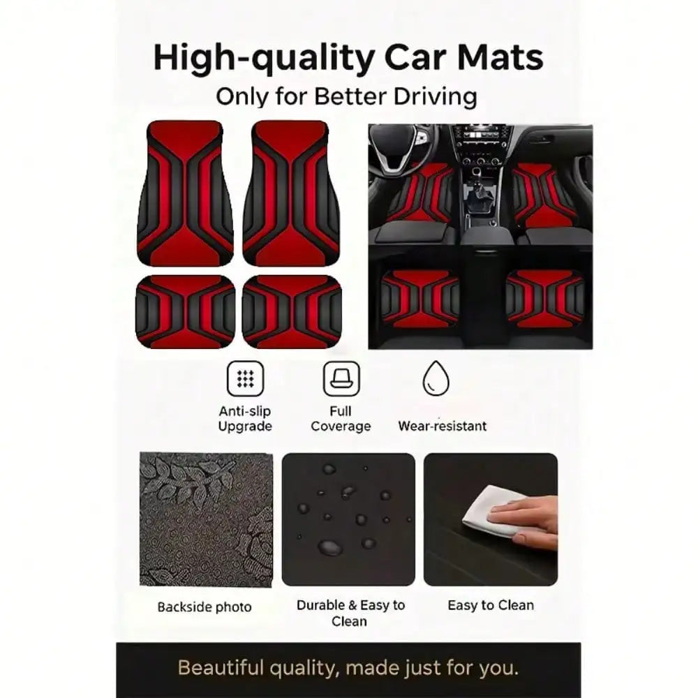 2pcs/4pcs Cool Red and Black Printed Car Floor Mats | Durable Polyester,  Universally Applicable for Trucks, Sedans, SUVs