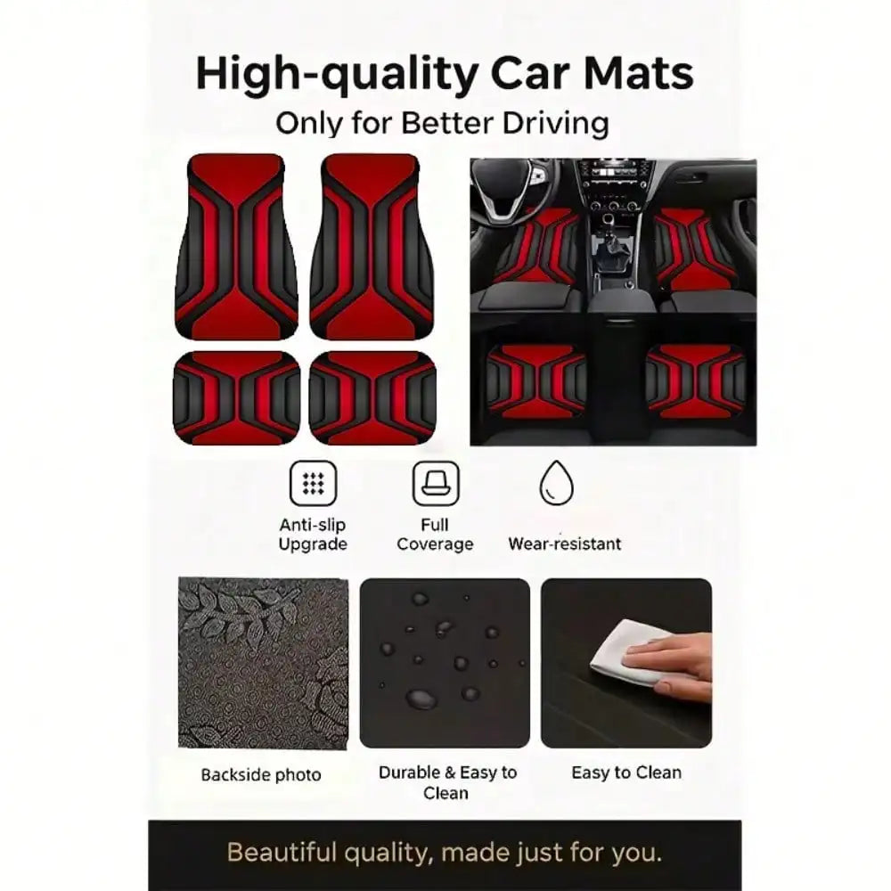 2pcs/4pcs Cool Red and Black Printed Car Floor Mats | Durable Polyester,  Universally Applicable for Trucks, Sedans, SUVs