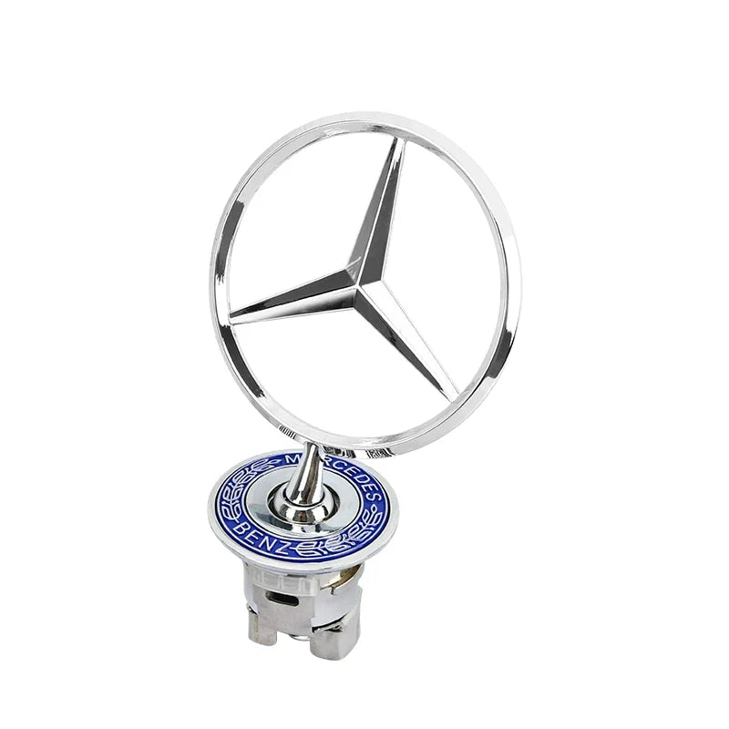44mm 3D Metal Blue Chrome Star Bonnet Hood Logo Emblem Badge for Mercedes Benz W205 W204 AMG GLC CLA Interior Moulding LBMSLK