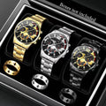 6PCS Luxury Men Business Watches Rings Set Fashion Steel Band Man Arabic Dial Quartz Wristwatch (Without Box)