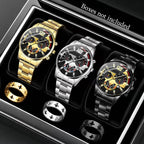 6PCS Luxury Men Business Watches Rings Set Fashion Steel Band Man Arabic Dial Quartz Wristwatch (Without Box)