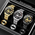 6PCS Luxury Men Business Watches Rings Set Fashion Steel Band Man Arabic Dial Quartz Wristwatch (Without Box)