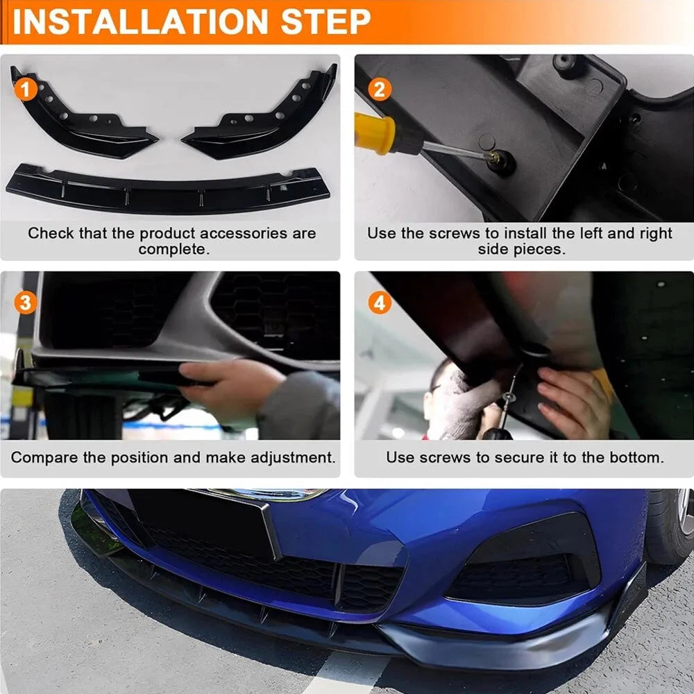 GT Style Front Bumper Lip For BMW BMW 3 Series G20 G21 G28 M340i 330i 330e M Sport 2019-2022 Diffuser Body Kit Glossy Black