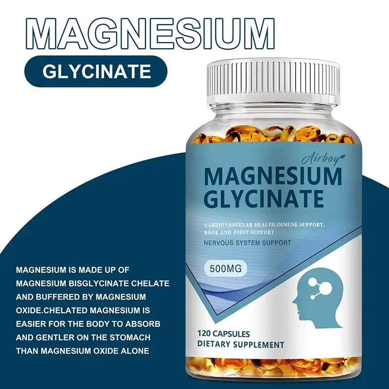 Magnesium Glycinate Capsules 500mg - Supports Bone and Heart Health, Aids Sleep, Relieves Stress, and Promotes Muscle Relaxation