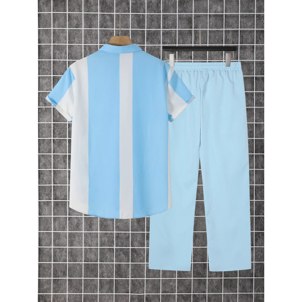 2-Piece Printed Men's Summer Short-Sleeved Button-Down Shirt and Pants Set