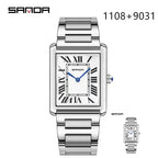 SANDA 9031/1108 Resistant Leather Strap Square Dial Waterproof Sport Casual Women Men Quartz Watches Reloj Luxury Couple Watch
