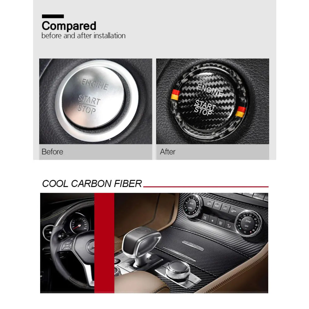 BETTERHUMZ Carbon Fiber For Mercedes Benz W204 W205 W212 C E Class Car Engine Start Stop Button Trim Ring Sticker Accessories