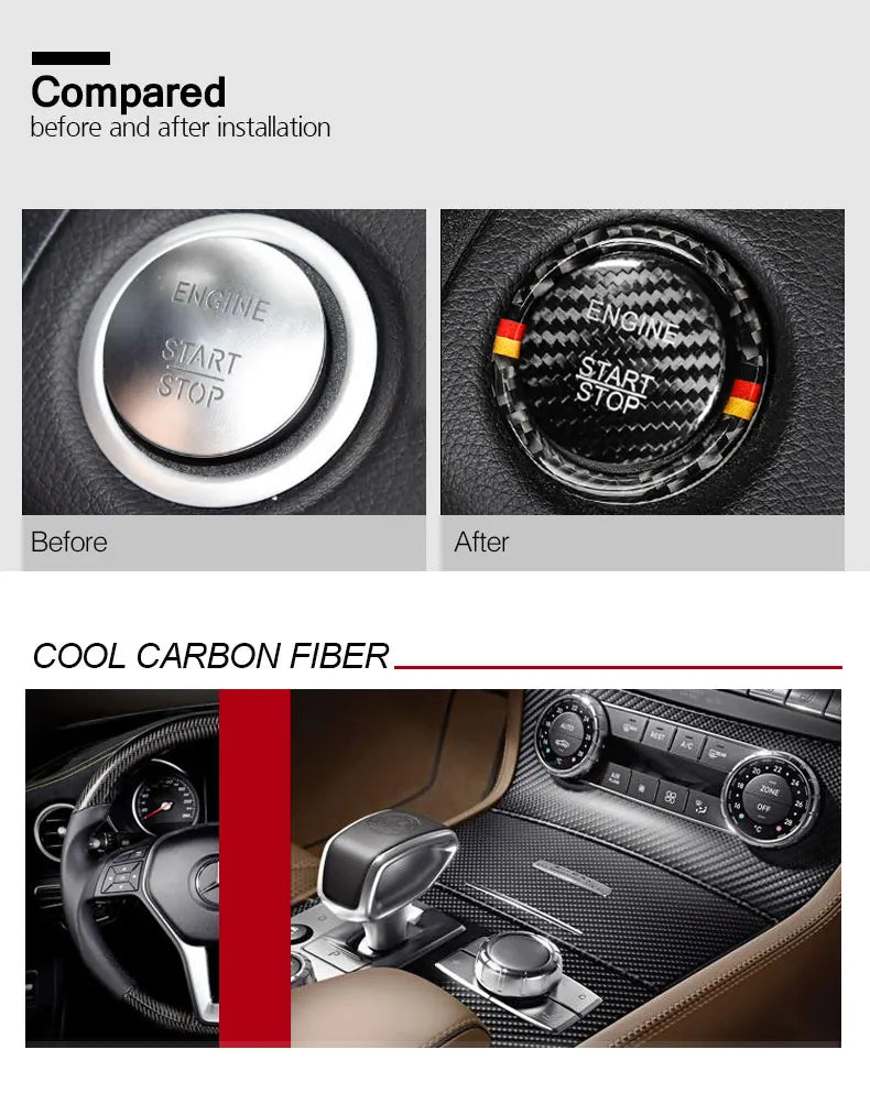 BETTERHUMZ Carbon Fiber For Mercedes Benz W204 W205 W212 C E Class Car Engine Start Stop Button Trim Ring Sticker Accessories