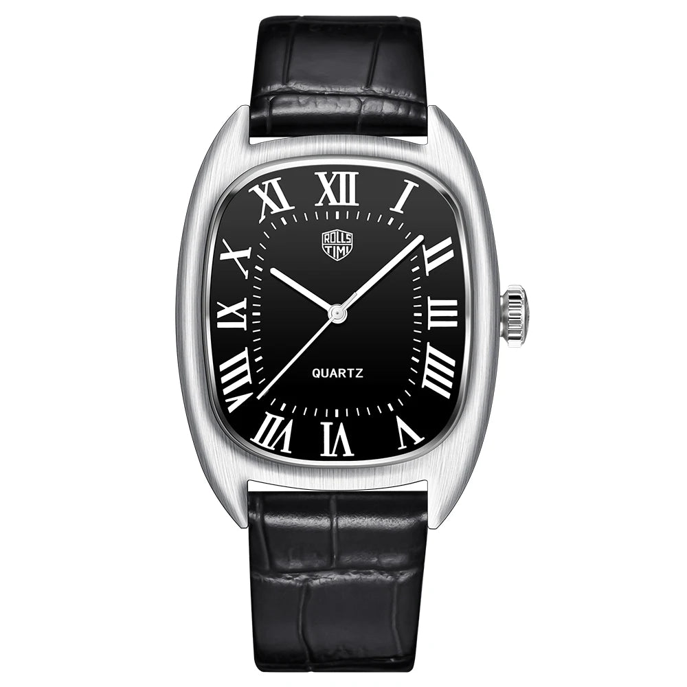 RollsTimi 2026 New Men's Watches Top Brand Luxury Oval Quartz Watch For Men Fashion Watch Man Waterproof VH31 Clock Gift Leathe