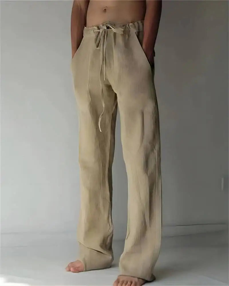 2025 new men's cotton and linen pants, loose and cool casual pants, elastic waist pants, casual oversized street wear, lightweig