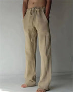 2025 new men's cotton and linen pants, loose and cool casual pants, elastic waist pants, casual oversized street wear, lightweig