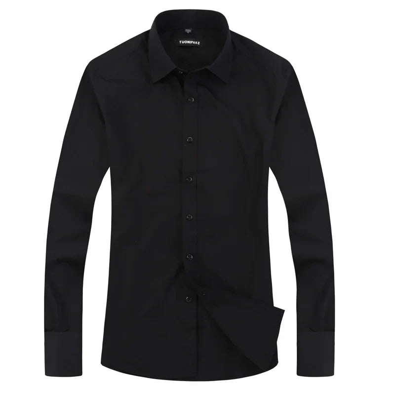 Men's French cufflinks shirt, men's slim fit long sleeved business sleeve nail free business formal men's solid color shirt
